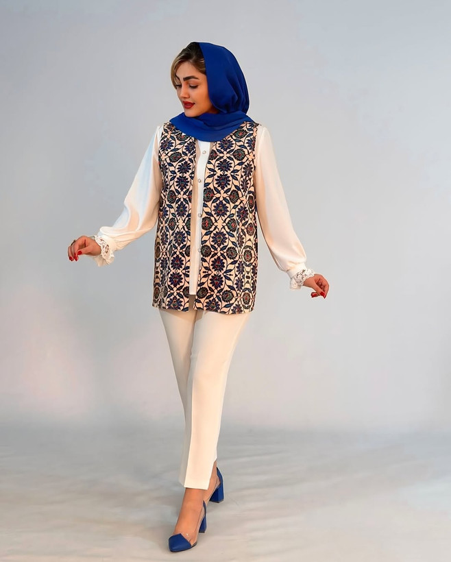 وست زنانه کرپ مازراتی طرح کاشی سنتی