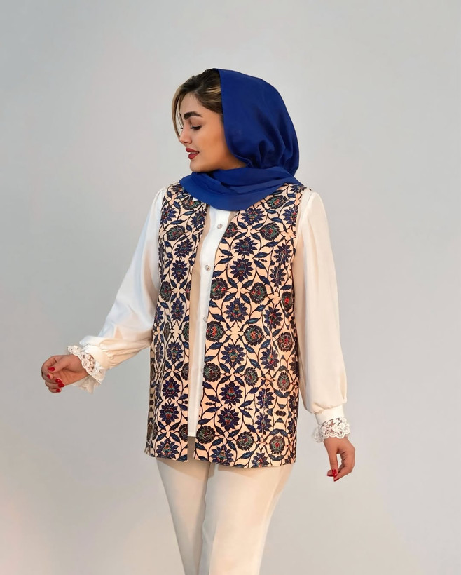 وست زنانه کرپ مازراتی طرح کاشی سنتی
