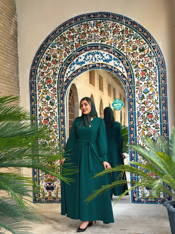 پیراهن زمرد (سبز کله غازی) کرپ الیزه