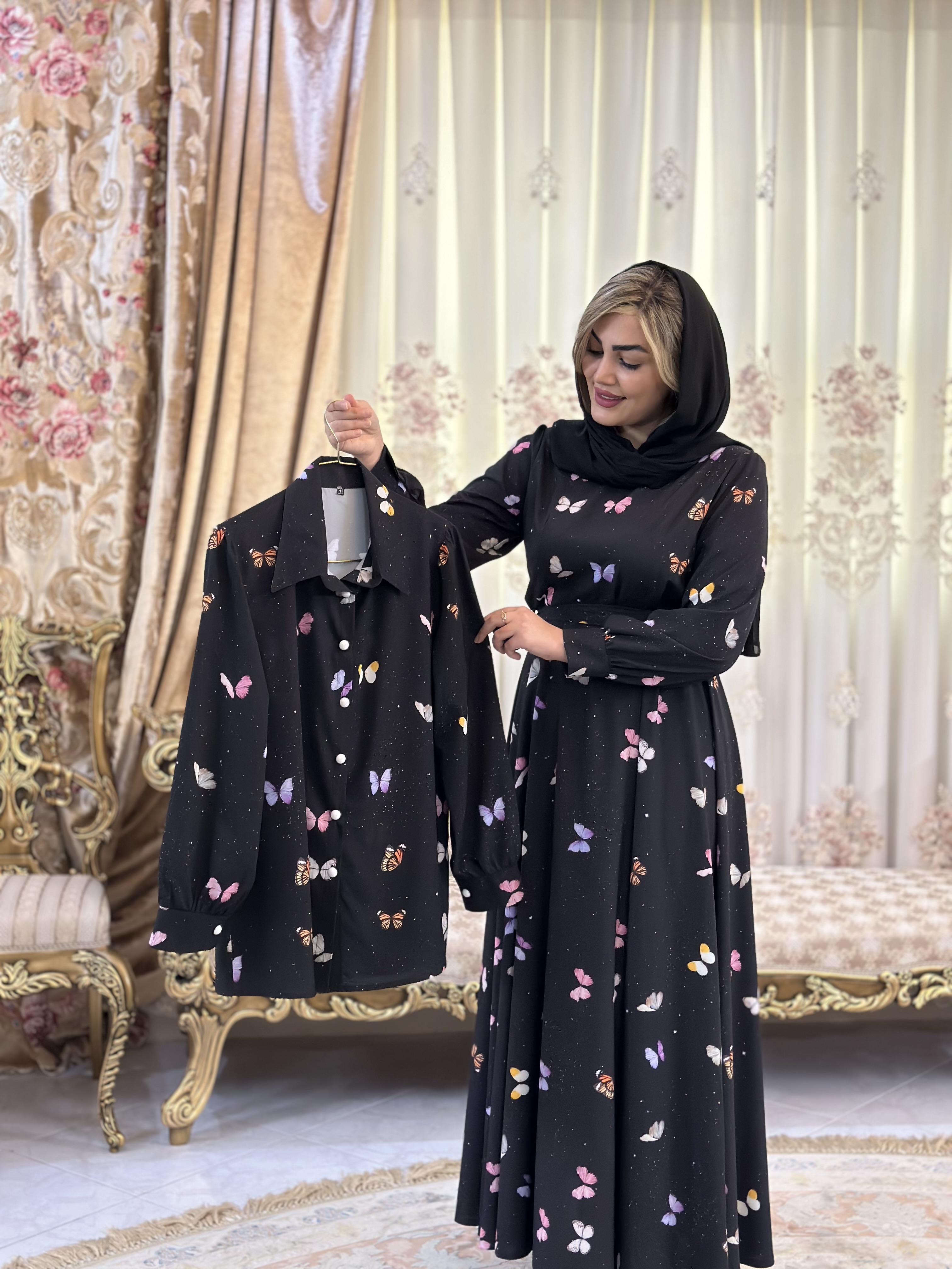 شومیز زنانه کرپ نخ طرح پروانه