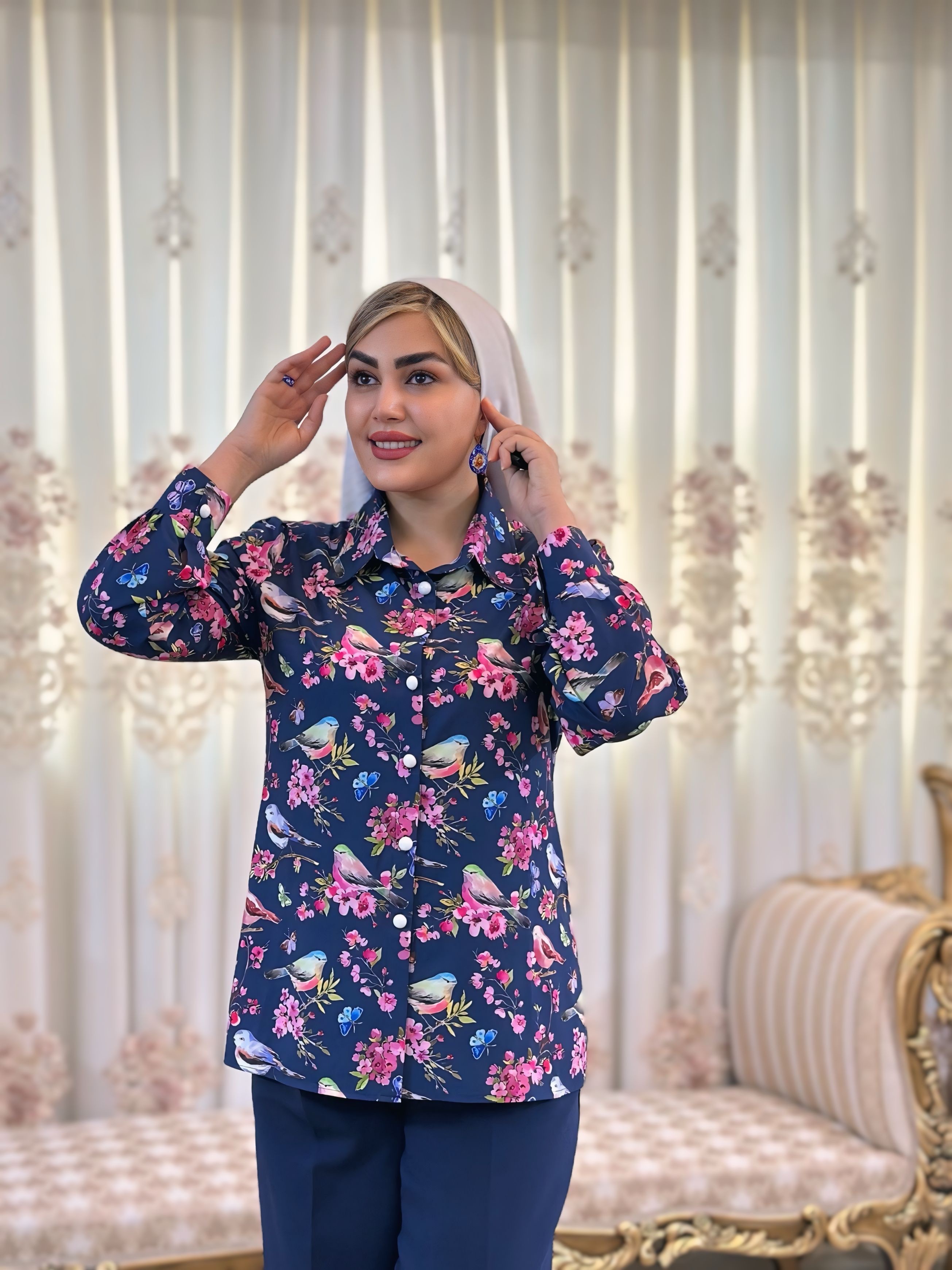 شومیز زنانه کرپ نخ طرح هما